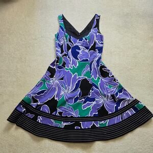 9 West Size 4 Fit & Flare Midi Sundress V-Neck Sleeveless Casual Cruise Resort